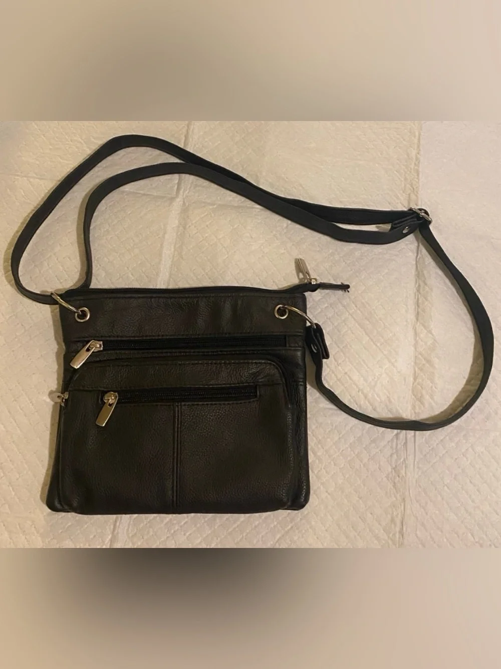 Silver Fever Black Genuine Leather East West Cross Body Organizer Bag